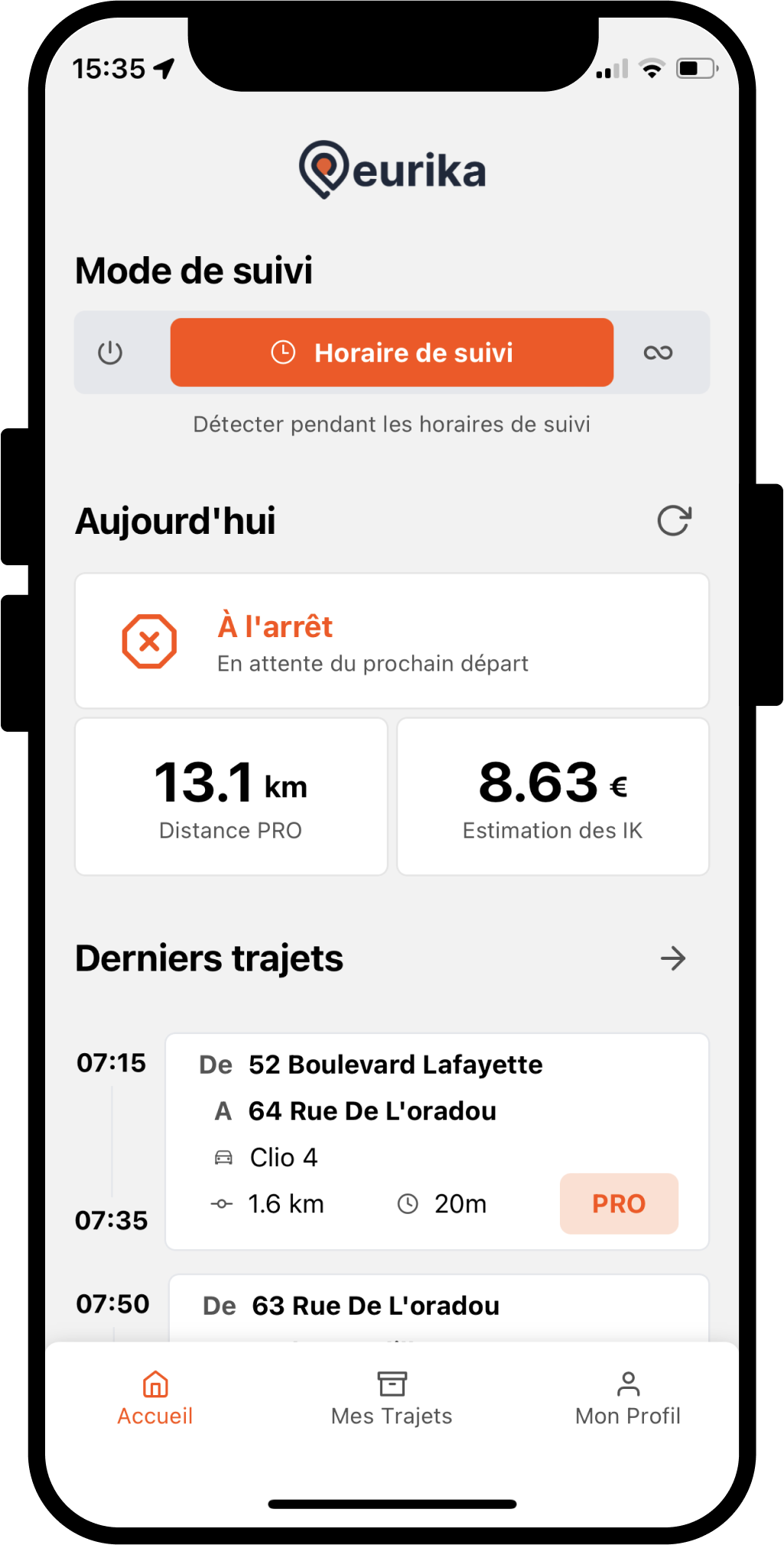 Capture d'écran de l'application Eurika